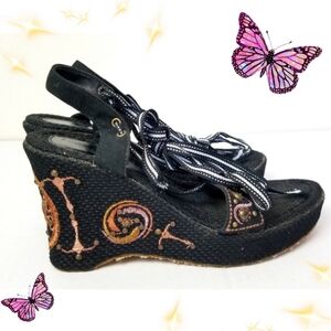Vintage y2k Embroidered Wedge Sandals